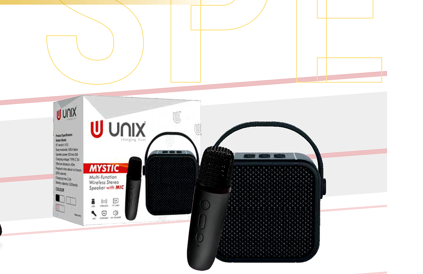 UNIX Mystic Mini Bluetooth Speaker with Wireless Karaoke Microphone